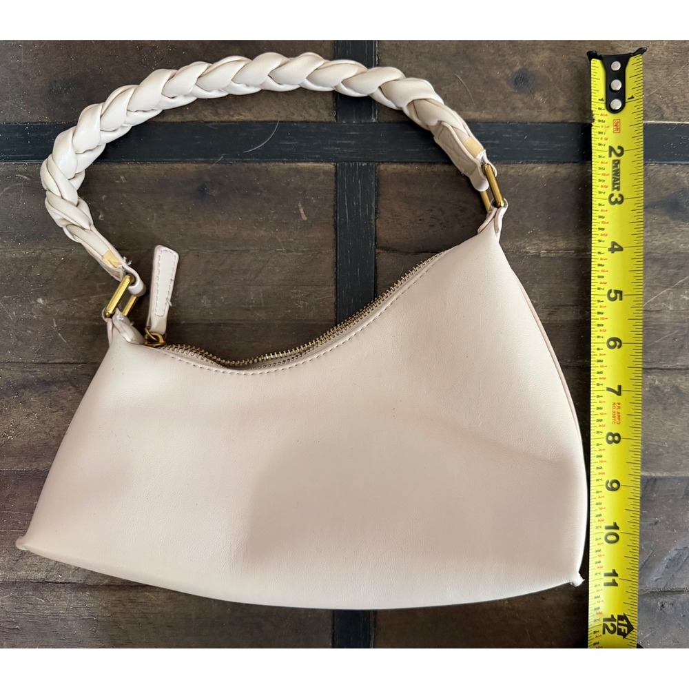 Madison West Cream Vegan Leather Braided Handle Baguette Shoulder Bag Ivory